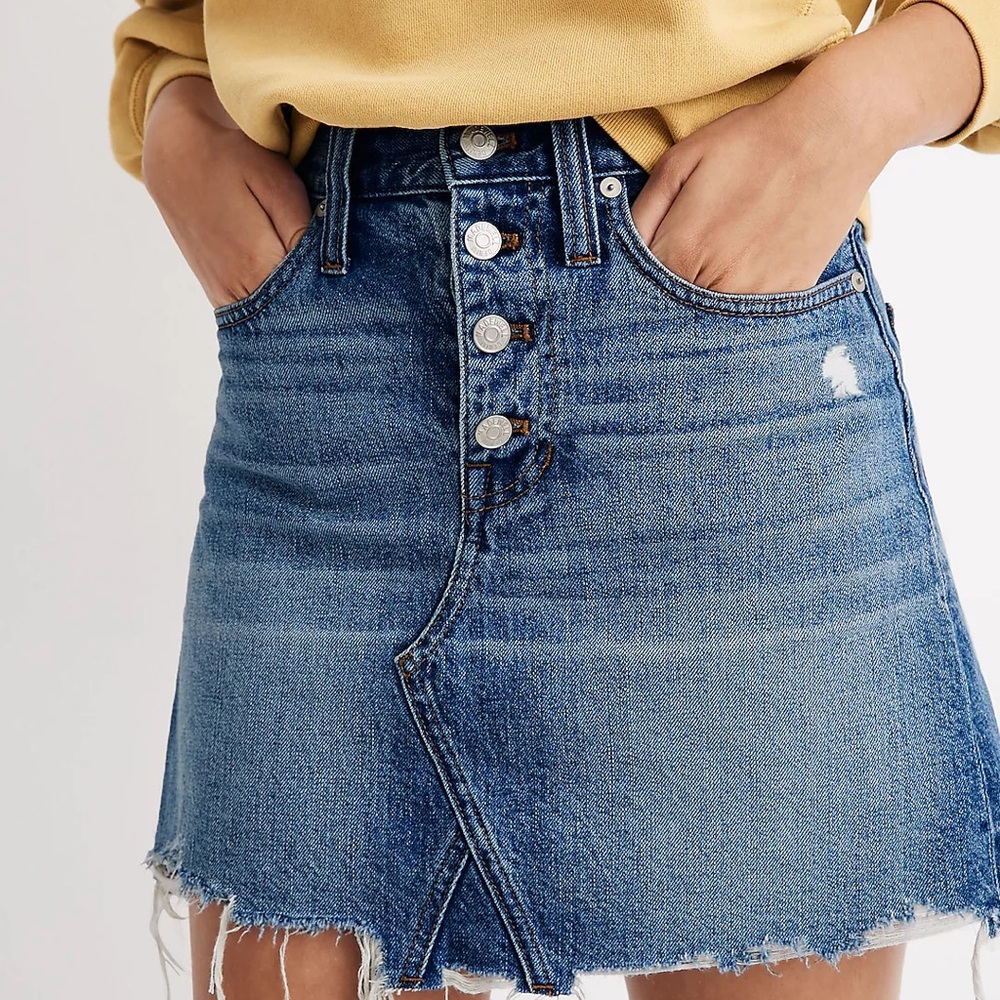 Madewell Rigid Denim A-Line Mini Skirt in Hughes Wash: Button-Front Edition